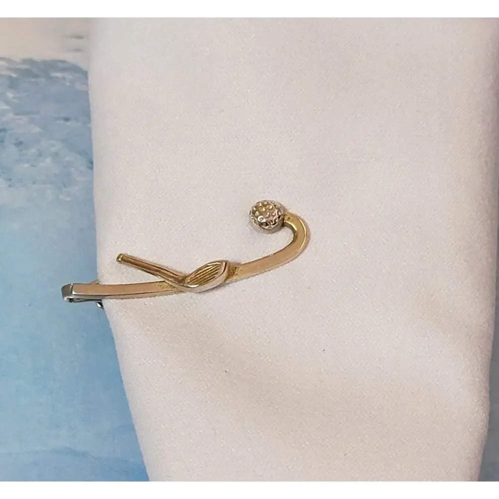 Vintage Swank Golf Club Tie Bar Gold Tone Figural Tie Clip 1.5